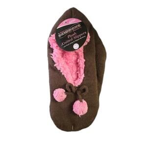 NEW Original Skidders Women’s M/L Plush Lined Slippers With Grippers Brown Pink